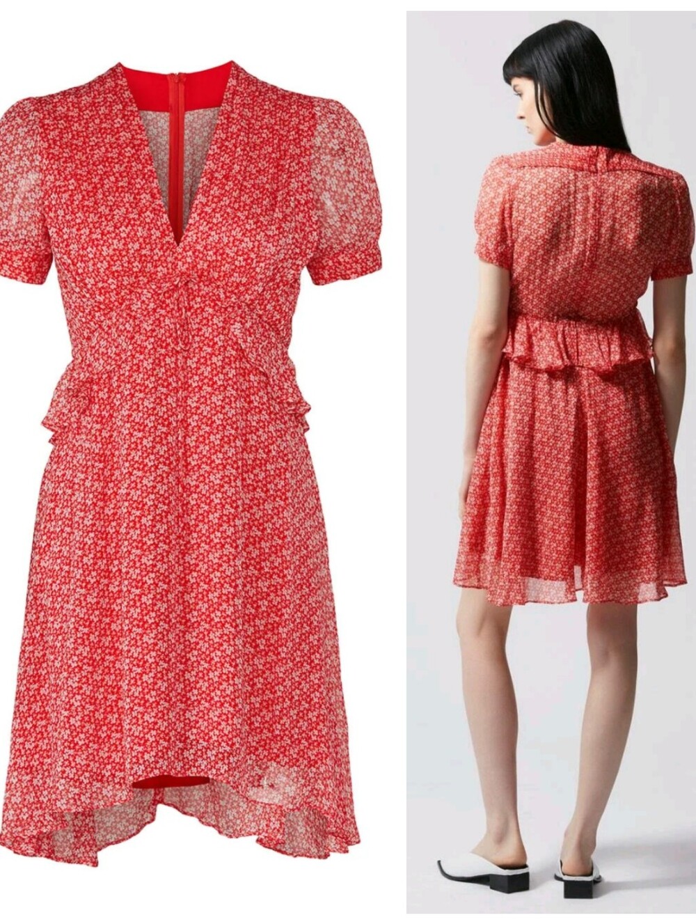 The Kooples Red Ditsy Floral Mini Dress Women's Large Coquette Scandigirl Preppy - Picture 2 of 12